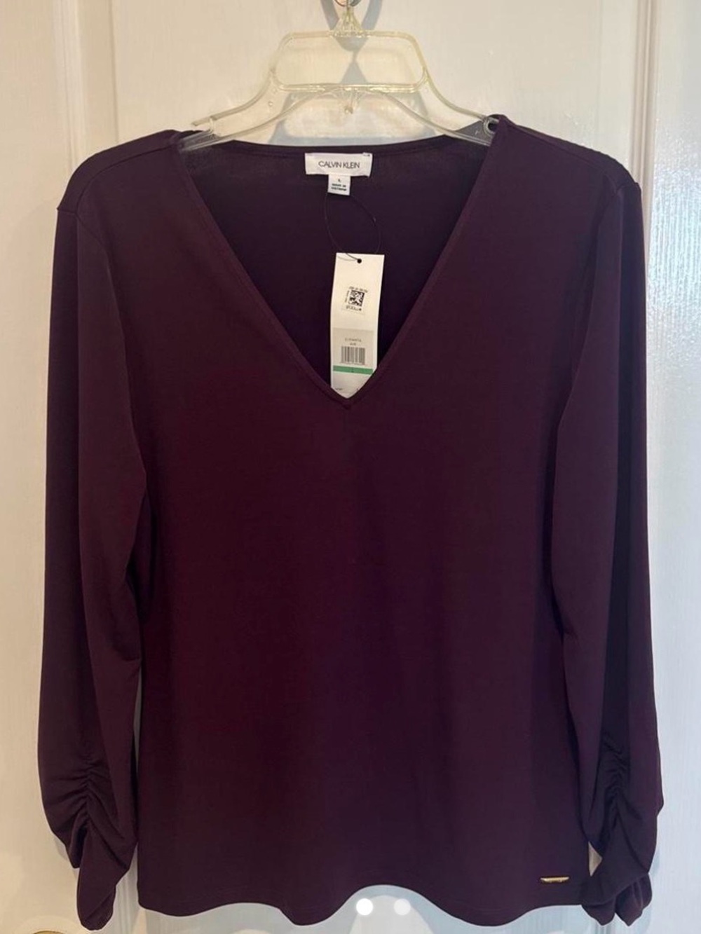 Calvin Klein Long Sleeve V-Neck Top - Plum